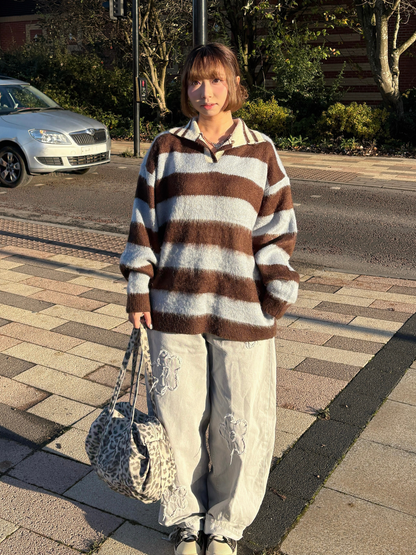 (Limited Stock) Unisex Collar Brush Striped Knitwear