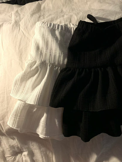Spring Soft Girl Ruffle Crinkle Layer Mini Skirt