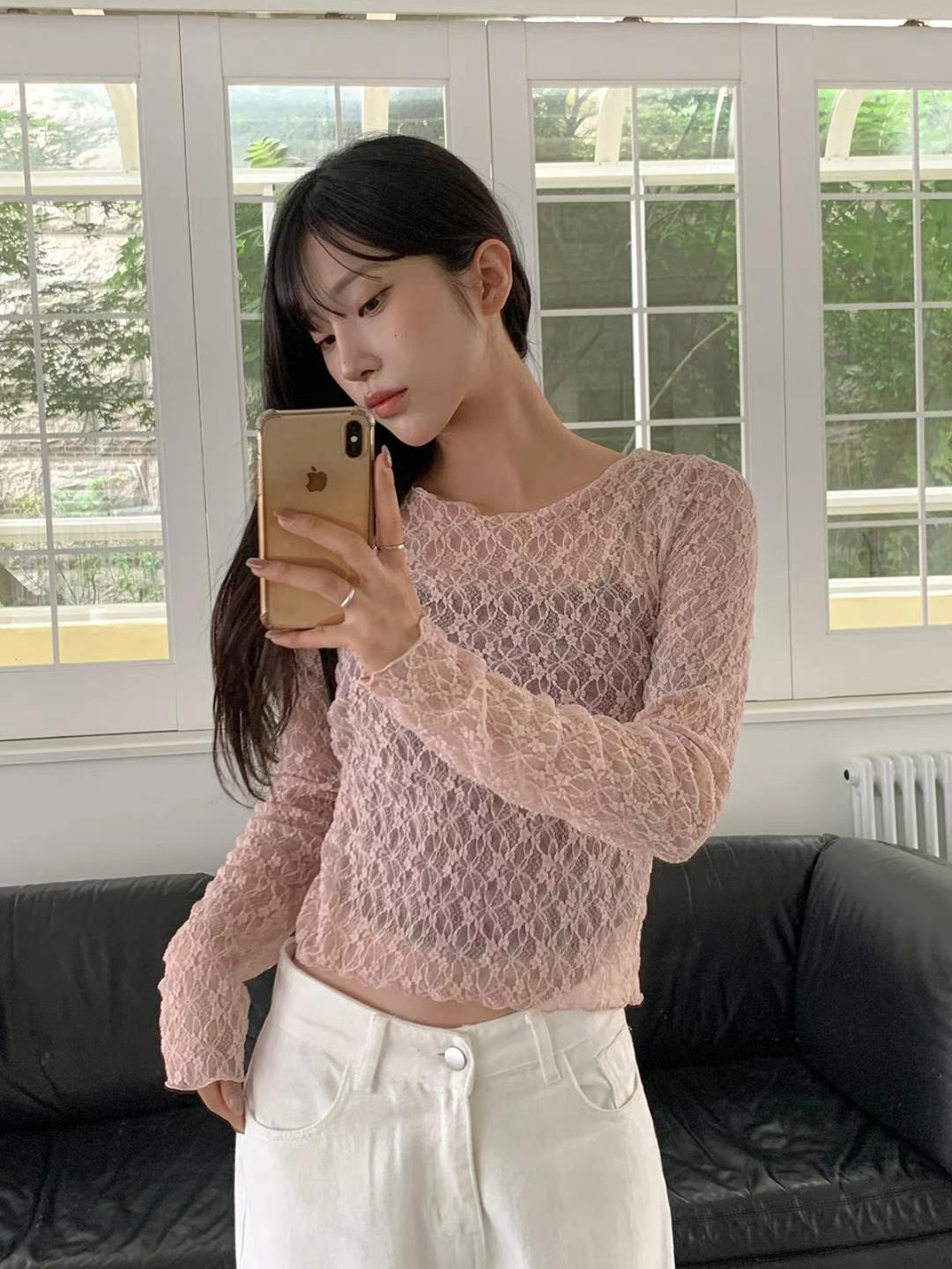 Sheer Lacy Slight Cropped Ballet Floral Tee (3 Colours)