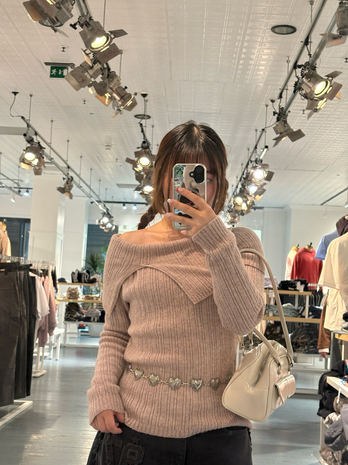 Two Collar Off Shoulder Knit Top