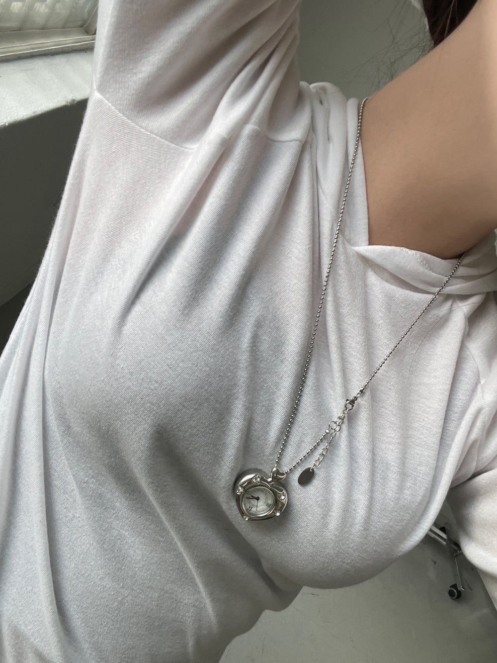 [Grumpy Stuff] Twinkle Heart Clock Long Necklace