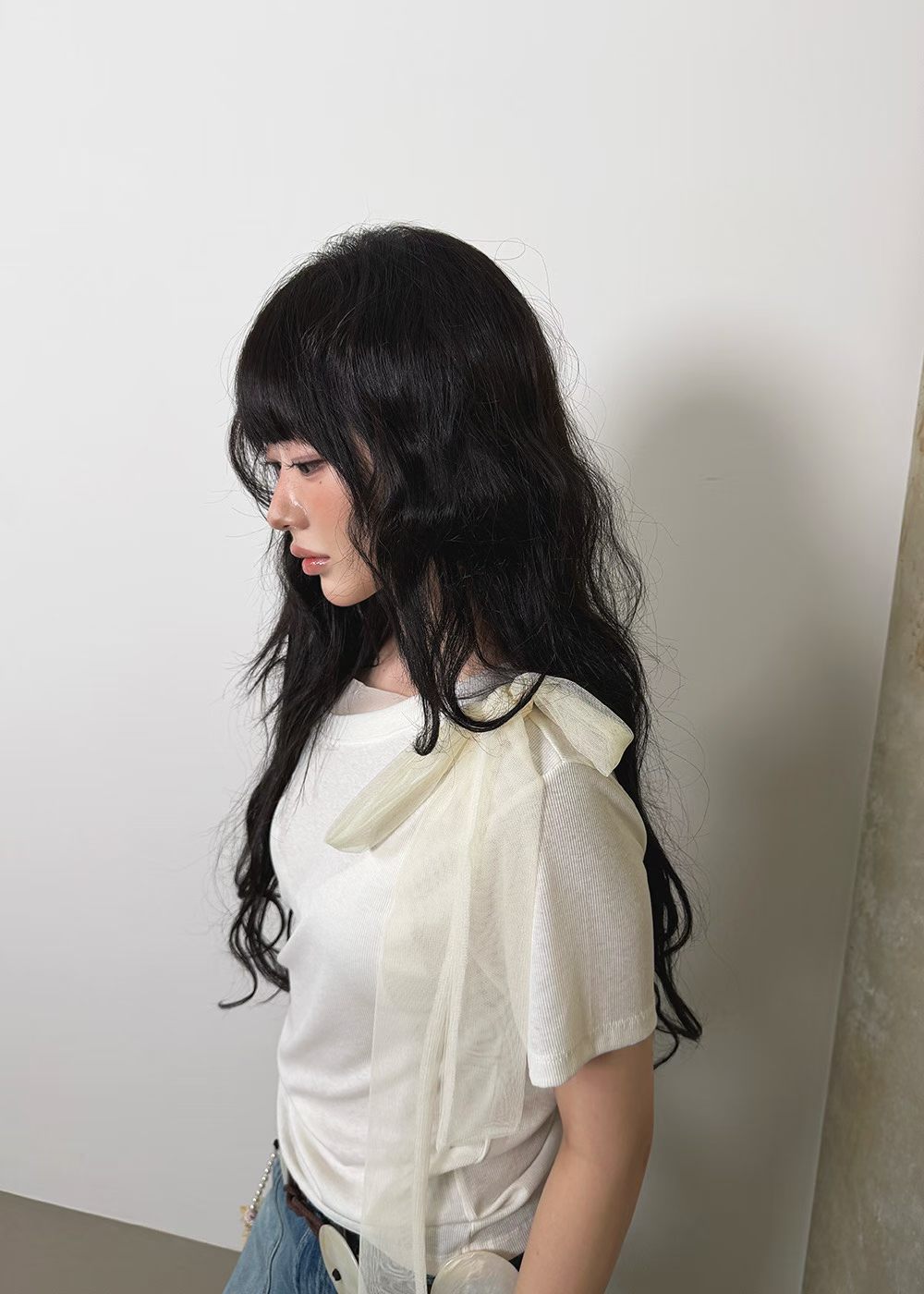 High End Mesh Asymmetrical Bow Off Shoulder Top(3Colours)