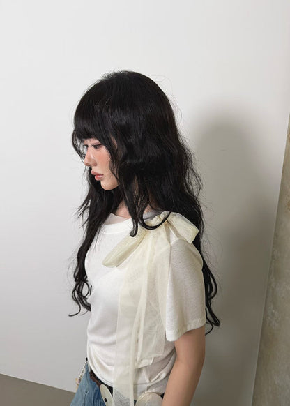 High End Mesh Asymmetrical Bow Off Shoulder Top(3Colours)