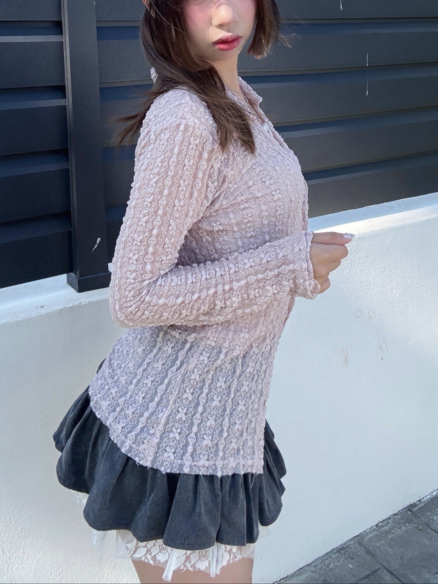 Angelique Sheer Lace Cardigan Top 4 Season (Pink)