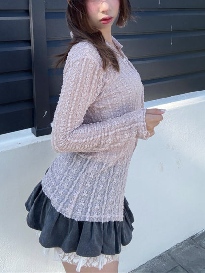 Angelique Sheer Lace Cardigan Top 4 Season (Pink)
