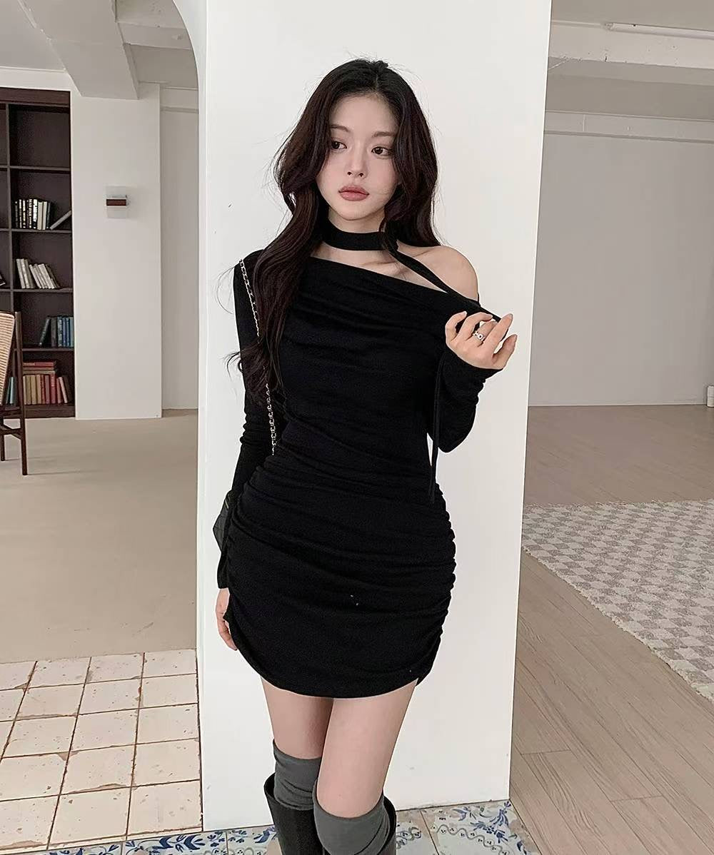 (DEC NEW) Drape with scarf dress set