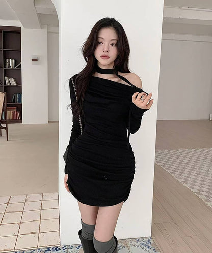 (DEC NEW) Drape with scarf dress set