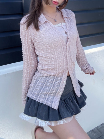 Angelique Sheer Lace Cardigan Top 4 Season (Pink)
