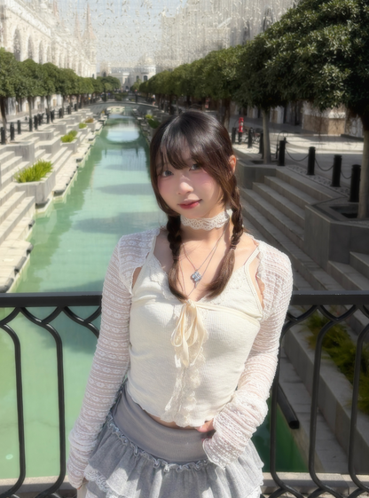 Soft Floral Balletcore Lace Cropped Long Sleeve Cardigan(4 Colours)