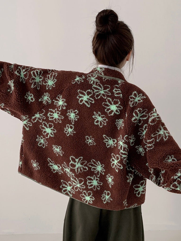 Reversible Flower Dumping Windbreaker Fleece Jacket
