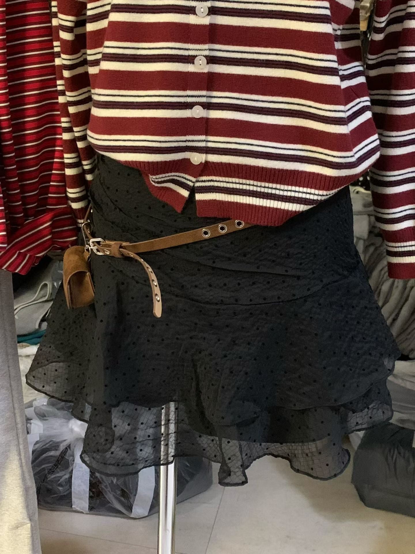 Spring Chiffon Dot Double-Tiered Mini Skirt