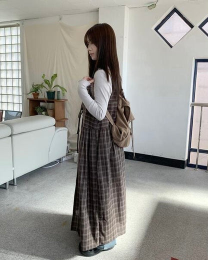 Ribbon Check 2 Way Layering Long Dress Ops