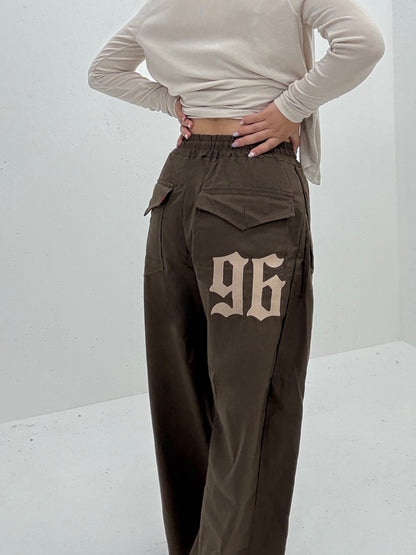 96 Embroidered Back Pocket Snap Pants  (Brown)
