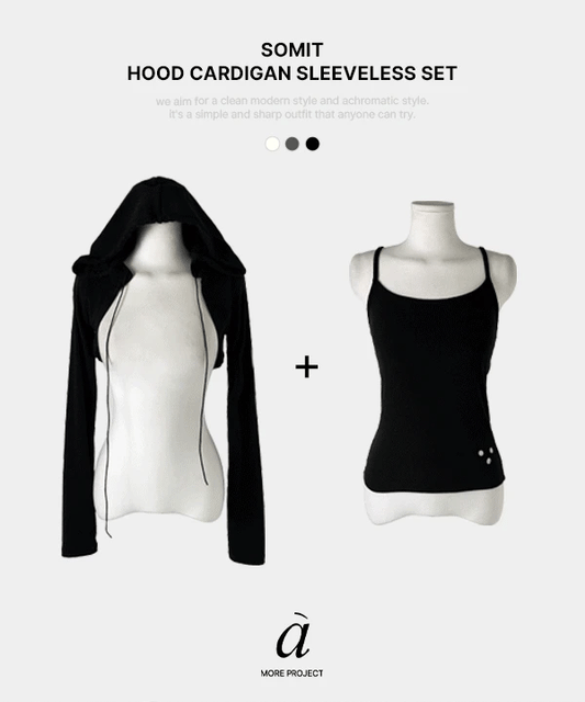 [anyonemore MADE] Somit Button Sleeveless Hooded Bolero Set (3 Colours)