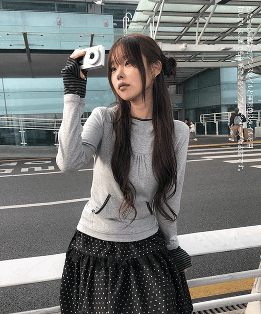 [anyonemore MADE] Almond Stripe Contrast Shirred Hoodie (2 colours)