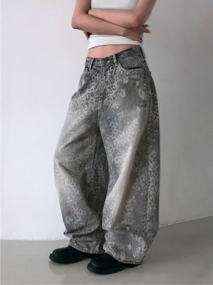 [OOTJ] Karina Pants Same Brand! Unisex Icy Washing Leopard Wide Denim Pants