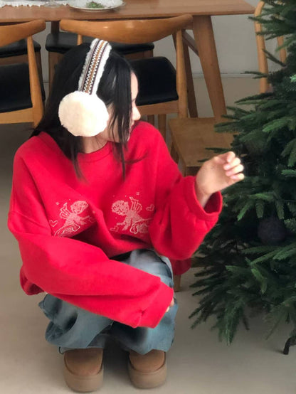 (DEC NEW) Cupid embroidered fleece-lined winter sweatshirt