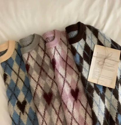 (BF NEW IN) Christmas Vibe Heart Check Knit