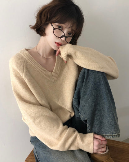V neck Wool Blend Spring knitwear