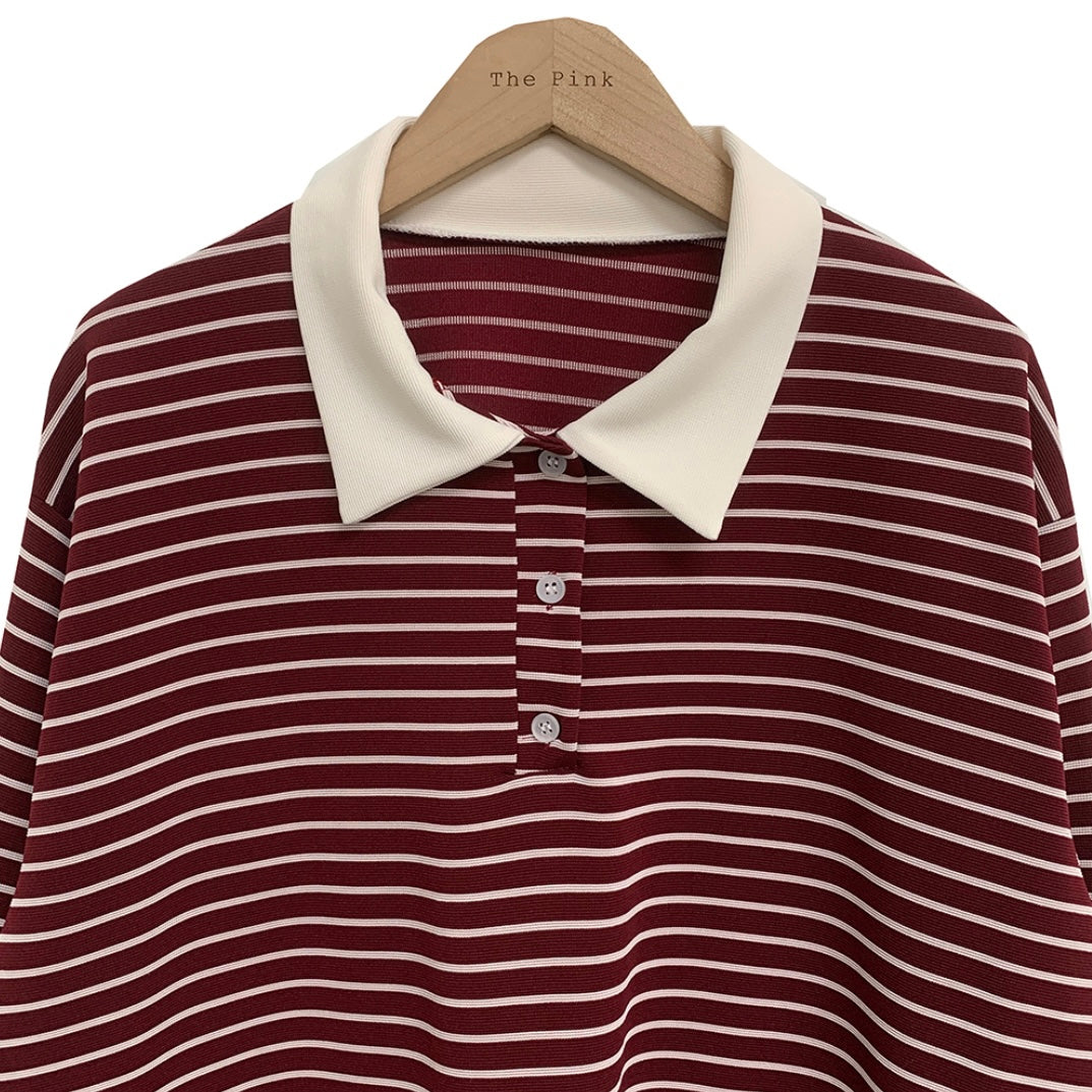 Collar striped long-sleeve top