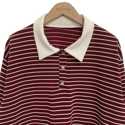 Collar striped long-sleeve top