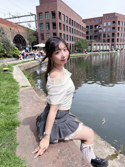 High End Mesh Asymmetrical Bow Off Shoulder Top(3Colours)