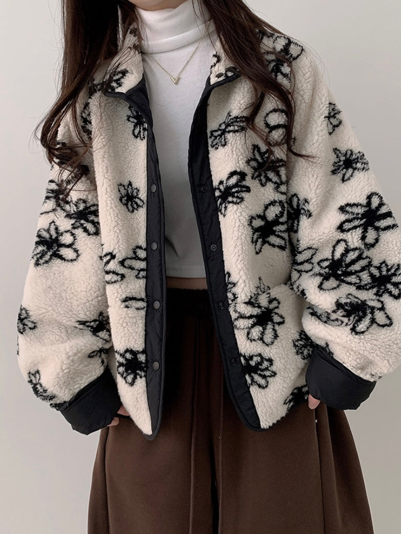 Reversible Flower Dumping Windbreaker Fleece Jacket