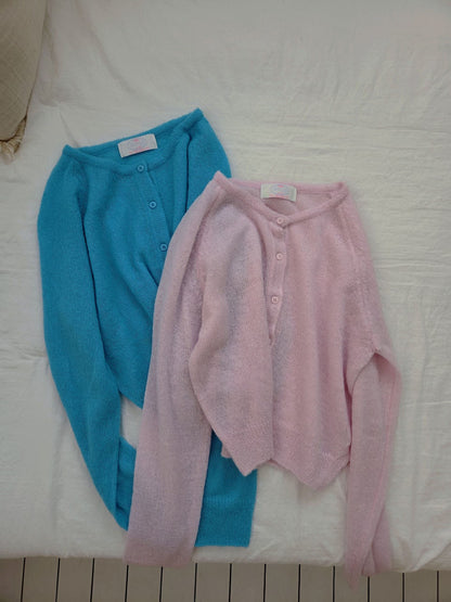 Spring Candy Round Neck Basic Mohair Cardigan