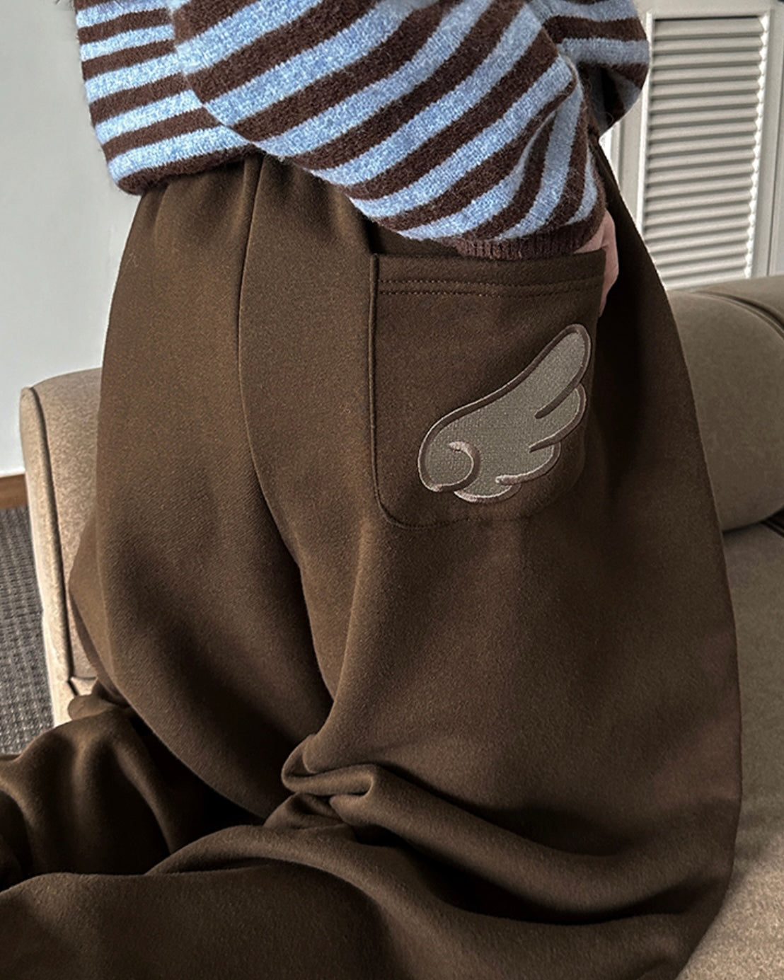 [LOOXP MADE] Sheepskin Short & Long Angel Embroidery Cut-Line Banding Wide Training Long Pants