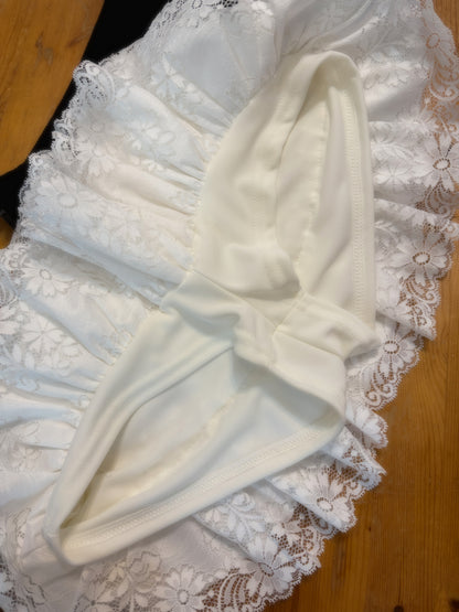 Premium Lace Layered Ruffle Mini Skirt with Bow details