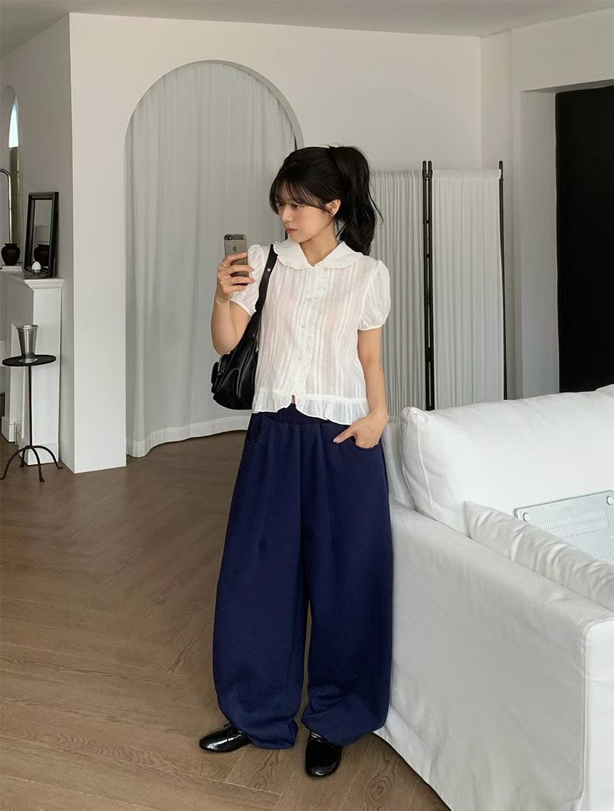 Dolly Button Up Layered Frill Collar Short Sleeve Blouse