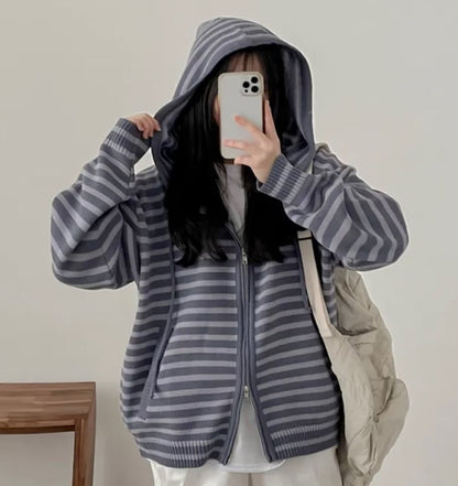(BF NEW IN) Hooded zip-up with stripe pattern jacket