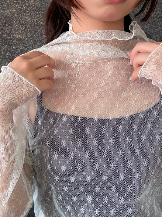 Sheer Floral High Neck Slim Fit T (Layering for all season)