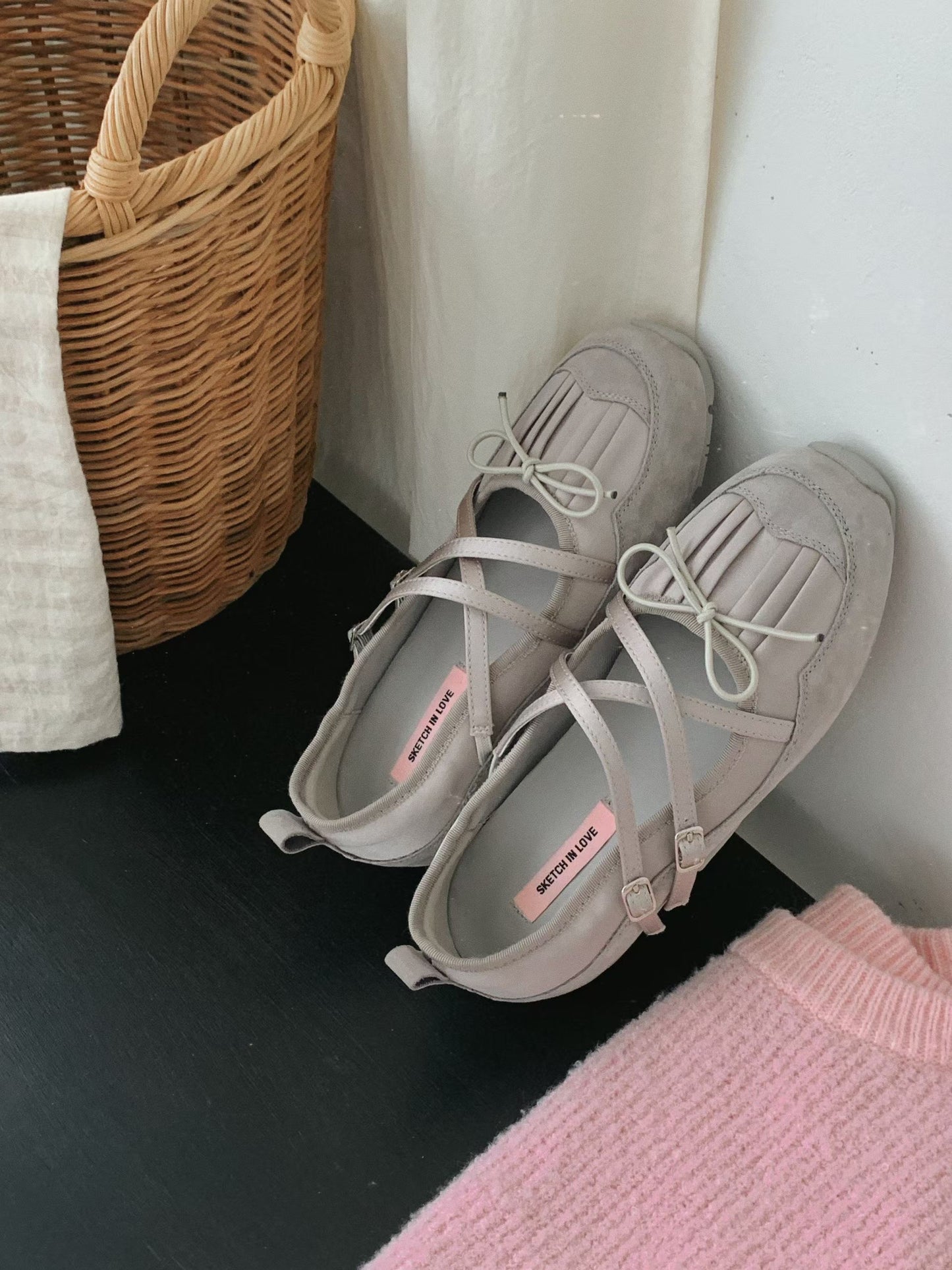 Fringe Ribbon Sneakers (Grey)