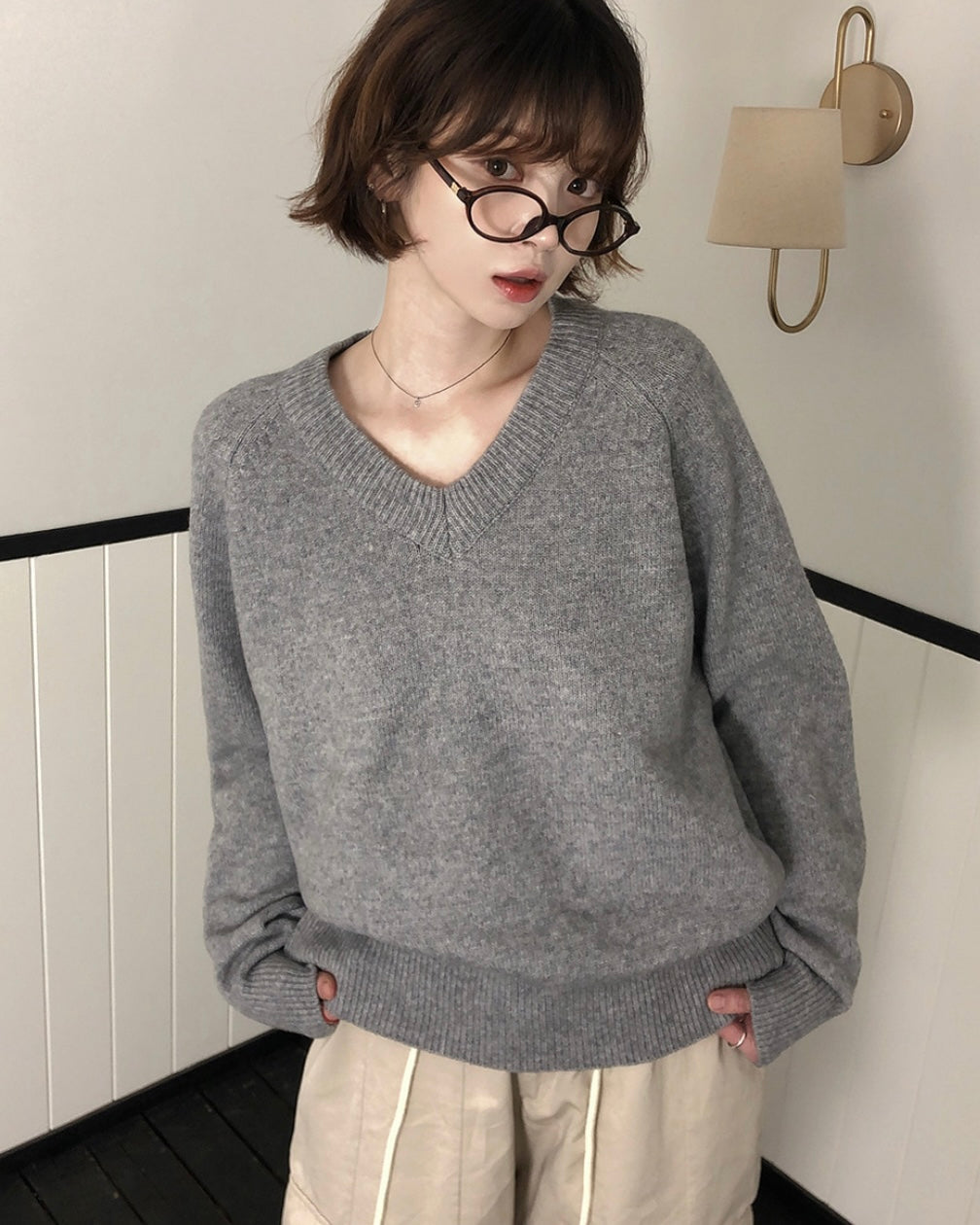 V neck Wool Blend Spring knitwear