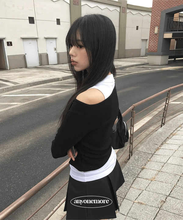 [anyonemore MADE] Collar layered off-shoulder T-shirt Sleeveless set (4color)