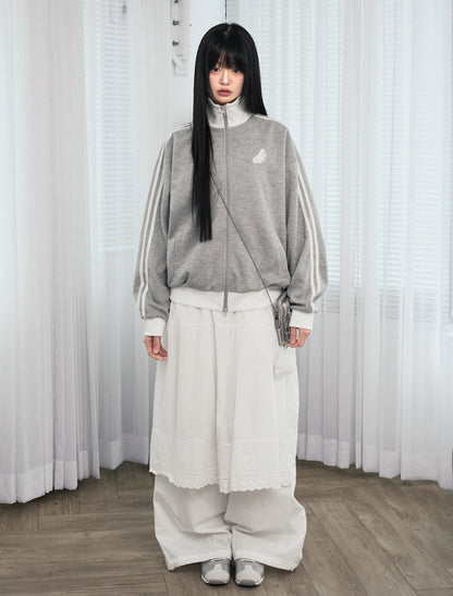 [LOOXP MADE] Angel Wings Embroidered High Neck Zip-Up Jersey