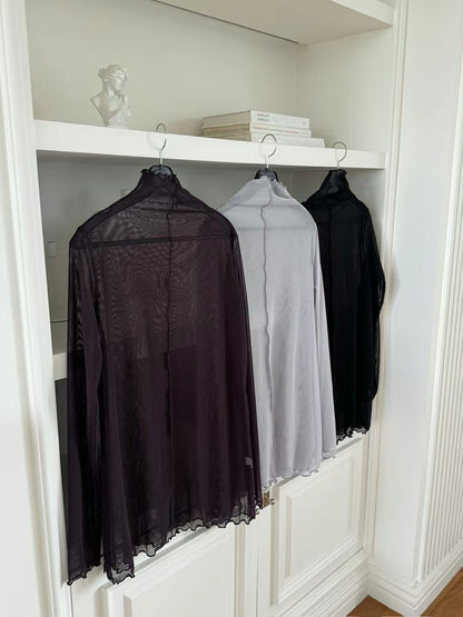 (Preorder) Long mesh high neck layered sheer long sleeve Top