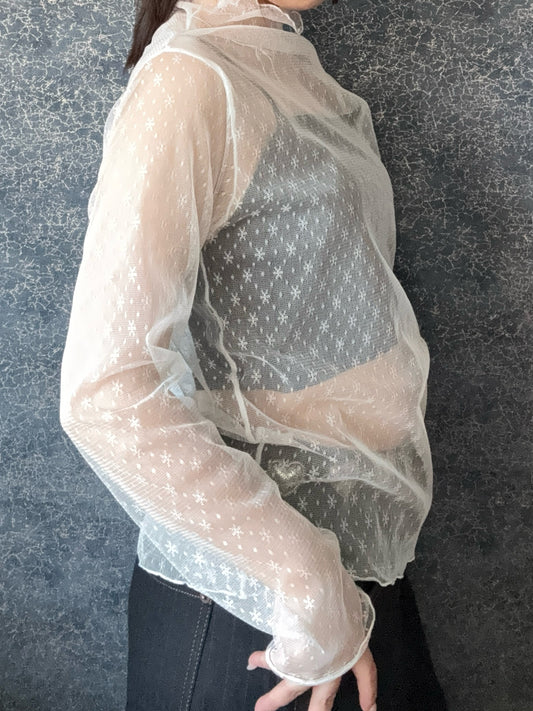 Sheer Floral High Neck Slim Fit T (Layering for all season)