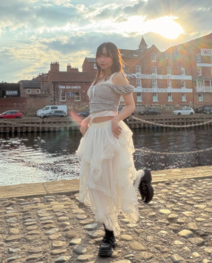 Lace Chiffon Unique Long Skirt (2 Colours)