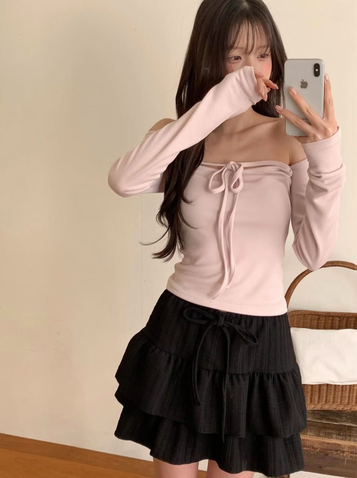 Spring Soft Girl Ruffle Crinkle Layer Mini Skirt