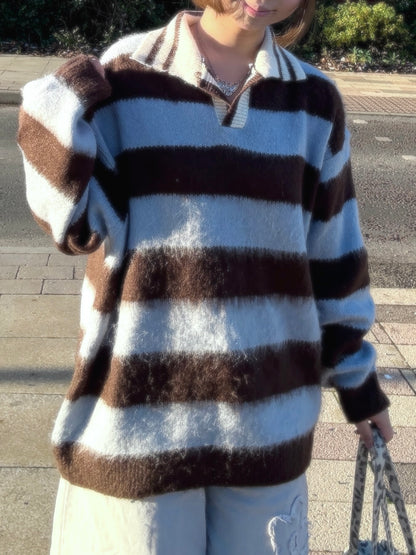 Best Seller! Unisex Collar Brush Striped Knitwear