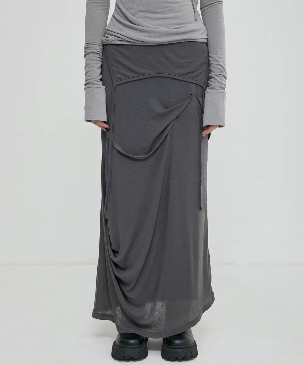 Musinsa Sale till 23/6! [FLAREUP] Asymmetrical Draped Long Skirt (3 Colours)