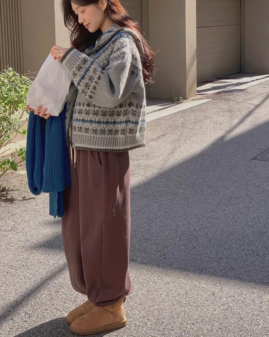 (BF NEW IN) Nordic Pattern Cardigan with Hood