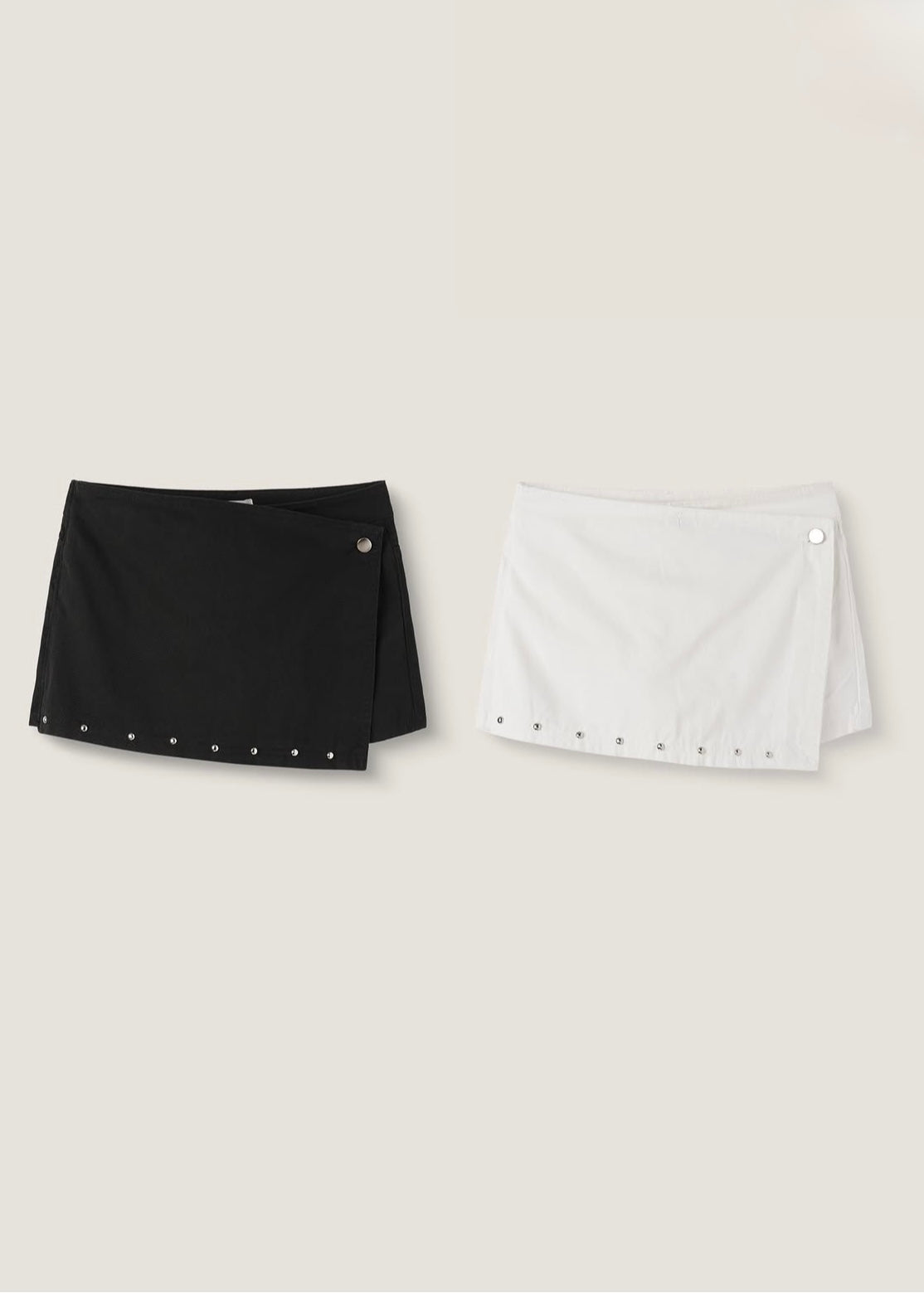 Stud-embellished Asymmetrical Wrap Shorts (2 Colours)