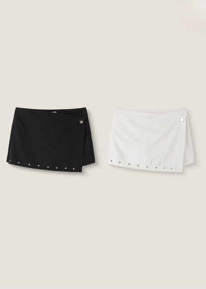 Stud-embellished Asymmetrical Wrap Shorts (2 Colours)