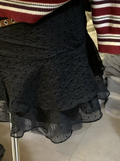Spring Chiffon Dot Double-Tiered Mini Skirt