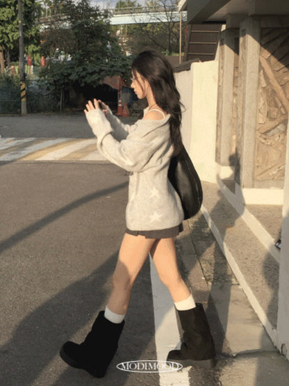 Over-the-knee star cardigan in grey