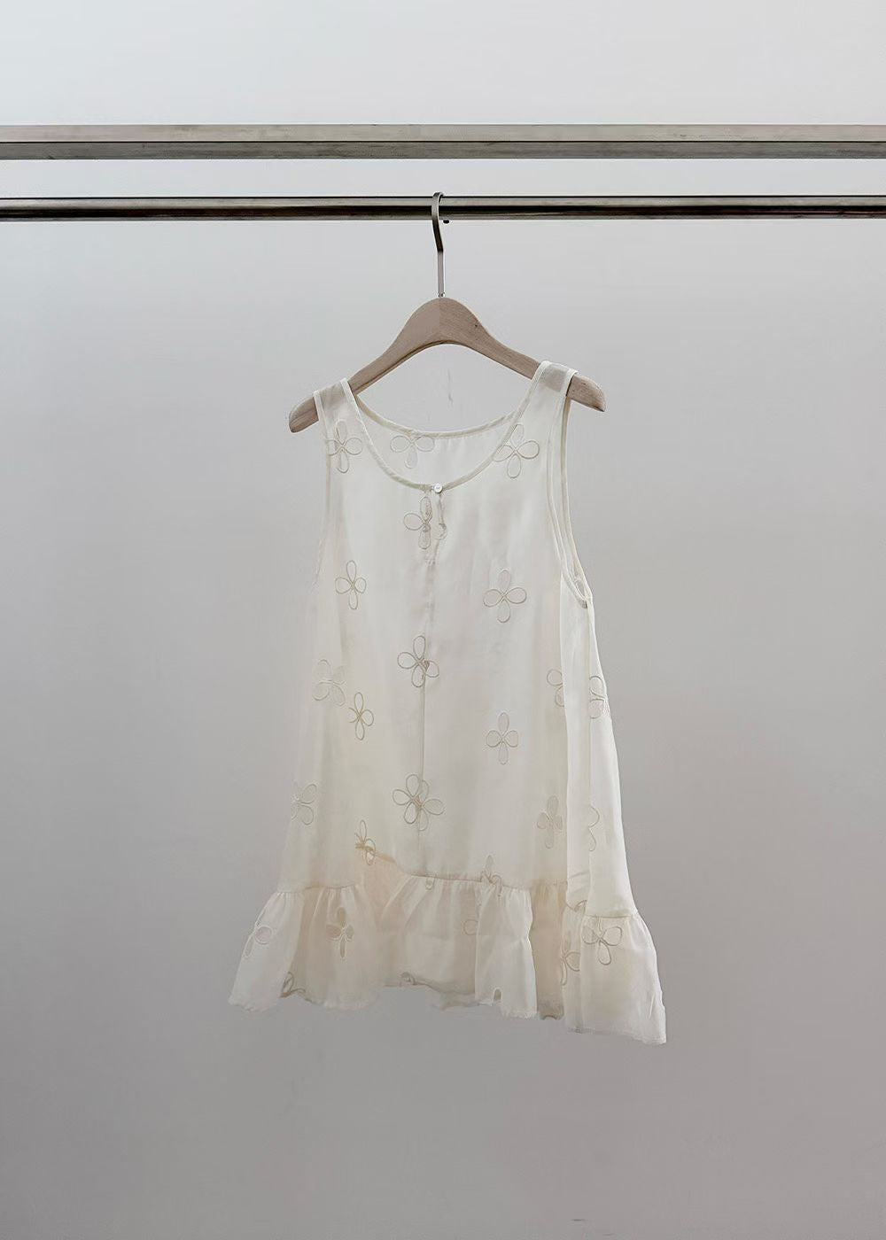 High End Sheer Floral Detail Ruffle Hem Dress Ops