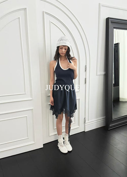 High End Padded Trim Halter Knit Tank Top